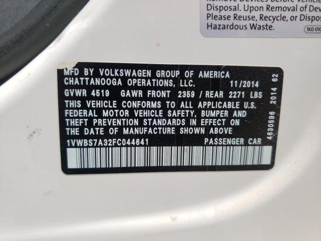 Photo 10 from auction – 2015 VOLKSWAGEN PASSAT SE with VIN 1VWBS7A32FC044641