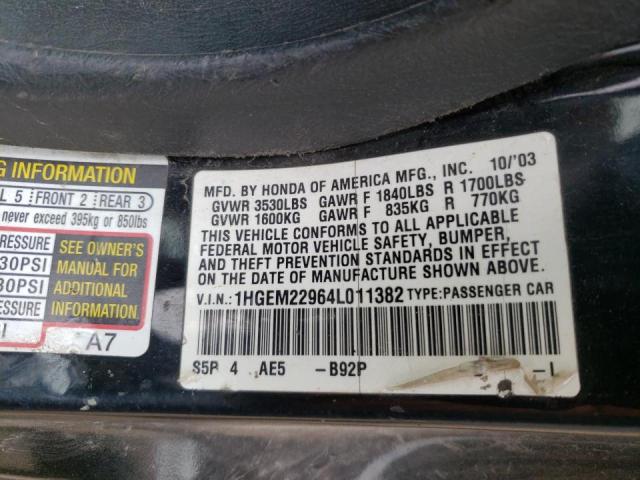 Photo 10 from auction – 2004 HONDA CIVIC EX with VIN 1HGEM22964L011382