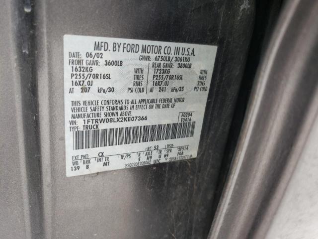 Photo 10 from auction – 2002 FORD F150 SUPER with VIN 1FTRW08LX2KE07366