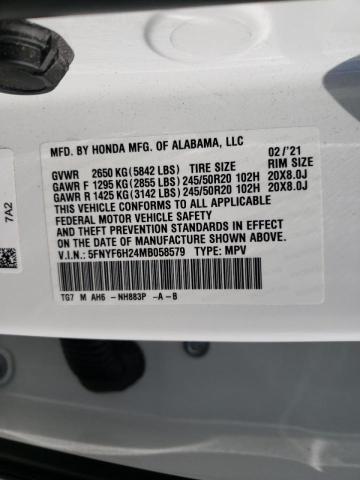 Photo 10 from auction – 2021 HONDA PILOT with VIN 5FNYF6H24MB058579