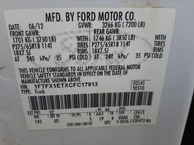 Photo 10 from auction – 2012 FORD F150 SUPER with VIN 1FTFX1ETXCFC17913