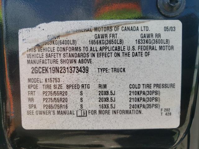 Photo 10 from auction – 2003 CHEVROLET SILVERADO with VIN 2GCEK19N231373439