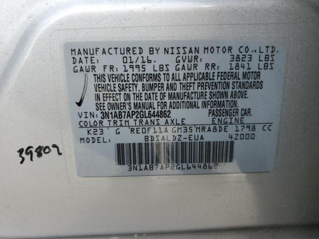 Photo 10 from auction – 2016 NISSAN SENTRA S with VIN 3N1AB7AP2GL644862
