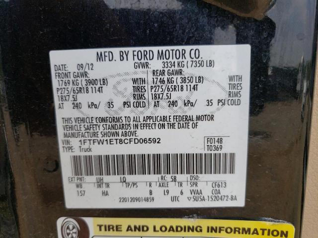 Photo 10 from auction – 2012 FORD F150 SUPER with VIN 1FTFW1ET8CFD06592