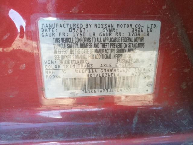 Photo 10 from auction – 2018 NISSAN VERSA S with VIN 3N1CN7AP3JK404720
