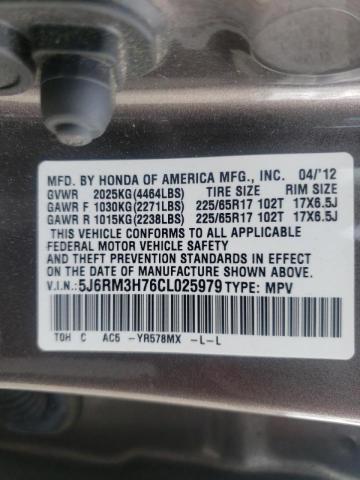 Photo 10 from auction – 2012 HONDA CR-V EXL with VIN 5J6RM3H76CL025979