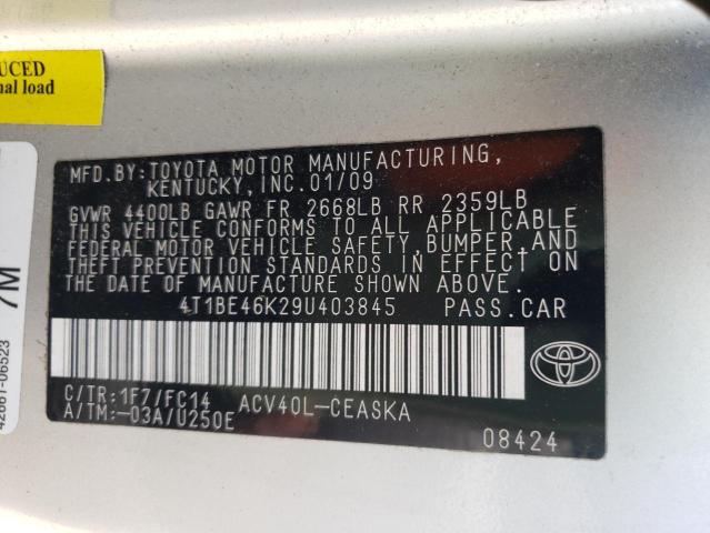 Photo 10 from auction – 2009 TOYOTA CAMRY BASE with VIN 4T1BE46K29U403845
