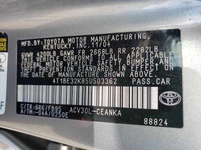 Photo 10 from auction – 2005 TOYOTA CAMRY LE with VIN 4T1BE32K85U503362