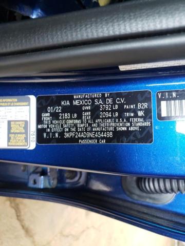 Photo 10 from auction – 2022 KIA FORTE FE with VIN 3KPF24AD9NE454498