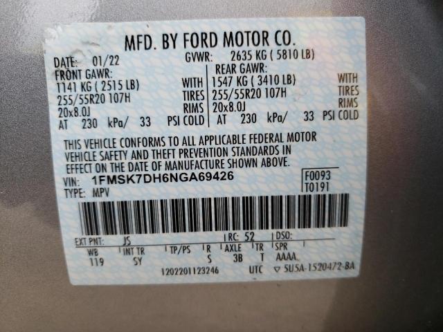 Foto 10 de la subasta – 2022 FORD EXPLORER X con VIN 1FMSK7DH6NGA69426