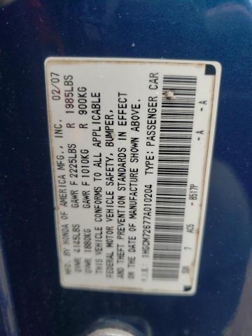 Photo 10 from auction – 2007 HONDA ACCORD EX with VIN 1HGCM72677A010204