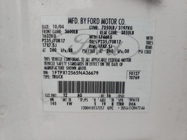 Photo 10 from auction – 2005 FORD F150 with VIN 1FTPX12565NA36679
