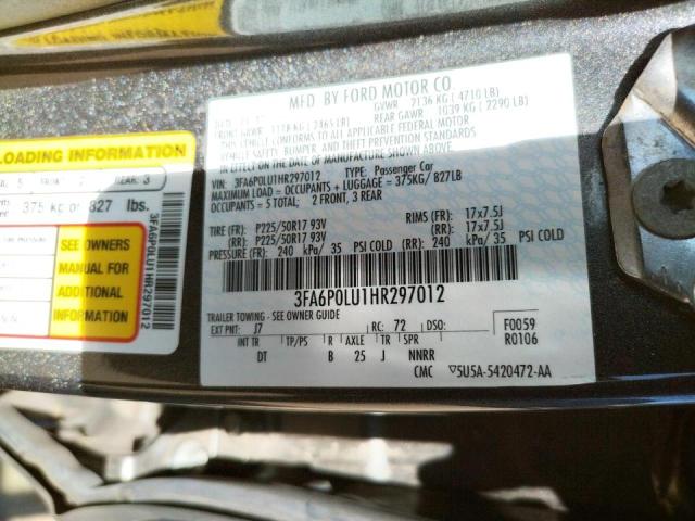 Photo 10 from auction – 2017 FORD FUSION SE with VIN 3FA6P0LU1HR297012