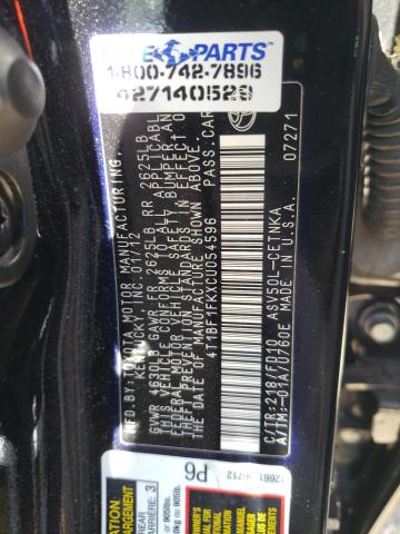 Photo 10 from auction – 2012 TOYOTA CAMRY BASE with VIN 4T1BF1FKXCU054596