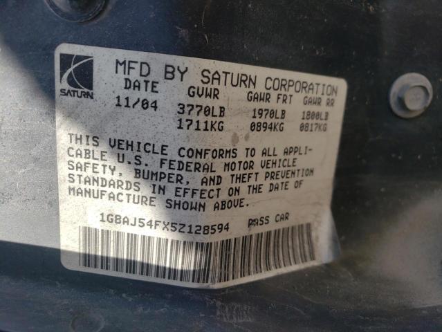 Photo 10 from auction – 2005 SATURN ION LEVEL with VIN 1G8AJ54FX5Z128594
