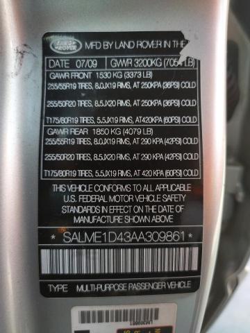 Photo 10 from auction – 2010 LAND ROVER RANGE ROVE with VIN SALME1D43AA309861