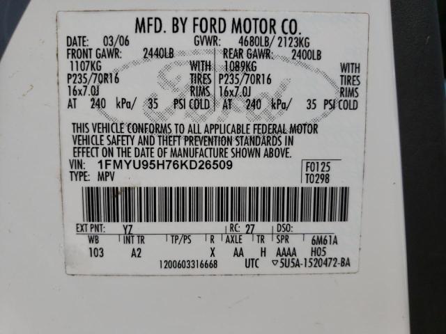 Photo 10 from auction – 2006 FORD ESCAPE HEV with VIN 1FMYU95H76KD26509