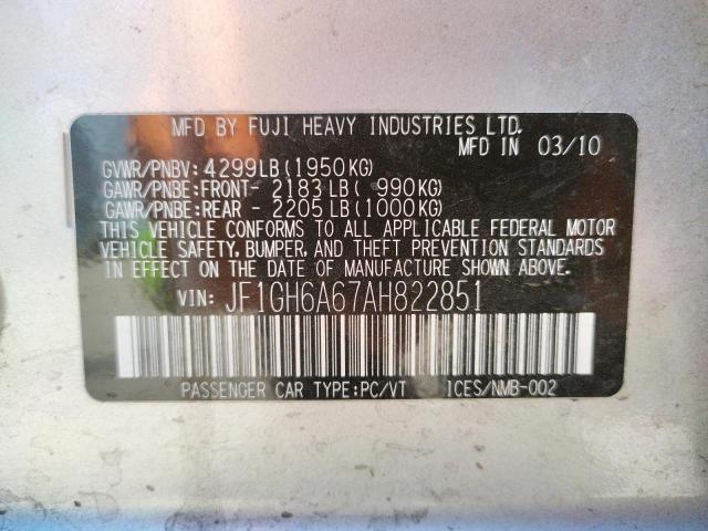 Photo 10 from auction – 2010 SUBARU IMPREZA 2. with VIN JF1GH6A67AH822851
