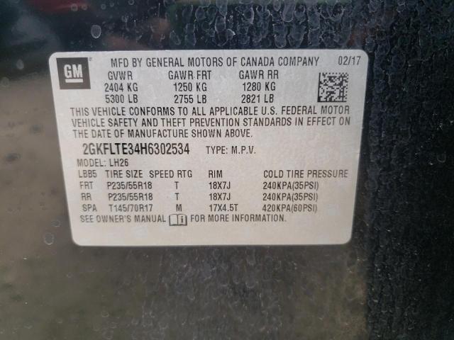 Photo 10 from auction – 2017 GMC TERRAIN SL with VIN 2GKFLTE34H6302534