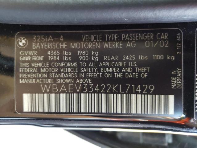 Photo 10 from auction – 2002 BMW 325 I with VIN WBAEV33422KL71429