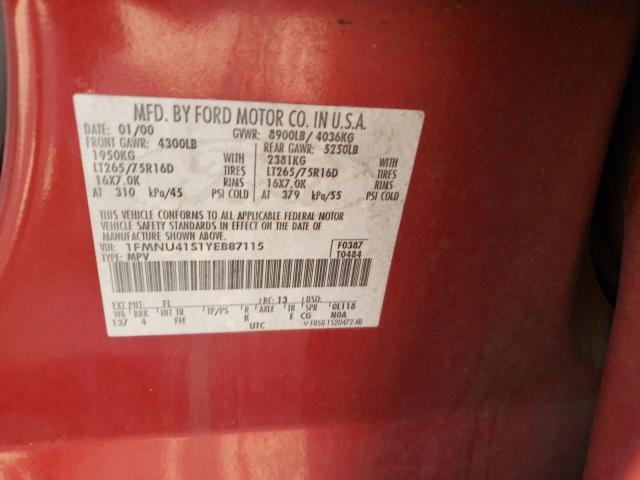 Photo 10 from auction – 2000 FORD EXCURSION with VIN 1FMNU41S1YEB87115