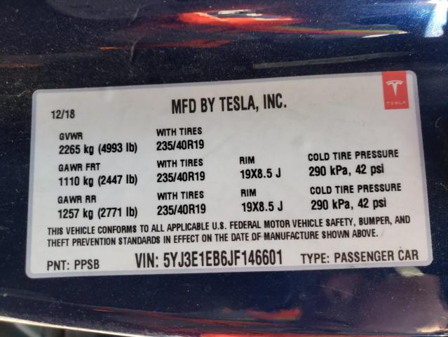 Photo 10 from auction – 2018 TESLA MODEL 3 with VIN 5YJ3E1EB6JF146601