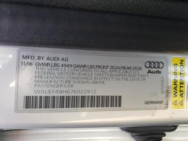 Photo 10 from auction – 2007 AUDI A4 S-LINE with VIN WAUEF48H67K022912