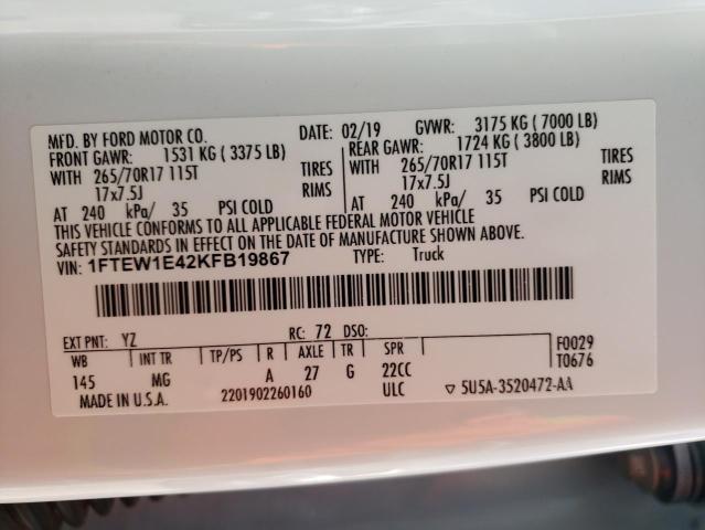 Photo 10 from auction – 2019 FORD F150 SUPER with VIN 1FTEW1E42KFB19867