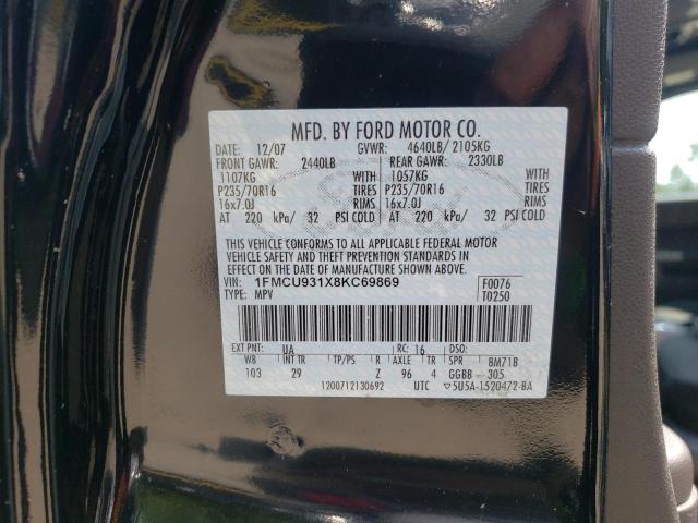 Photo 10 from auction – 2008 FORD ESCAPE XLT with VIN 1FMCU931X8KC69869