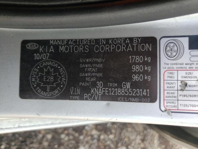 Photo 10 from auction – 2008 KIA SPECTRA EX with VIN KNAFE121885523141