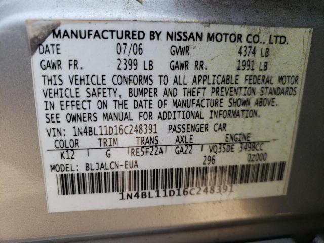 Photo 10 from auction – 2006 NISSAN ALTIMA SE with VIN 1N4BL11D16C248391