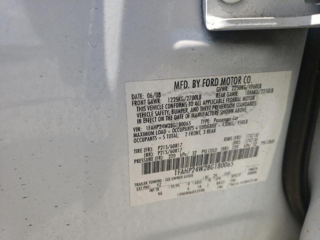 Photo 10 from auction – 2008 FORD TAURUS SEL with VIN 1FAHP24W28G180065