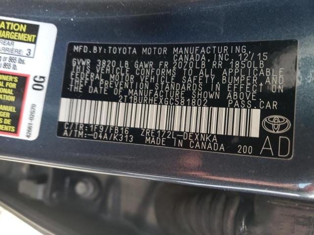 Photo 10 from auction – 2016 TOYOTA COROLLA L with VIN 2T1BURHEXGC581802