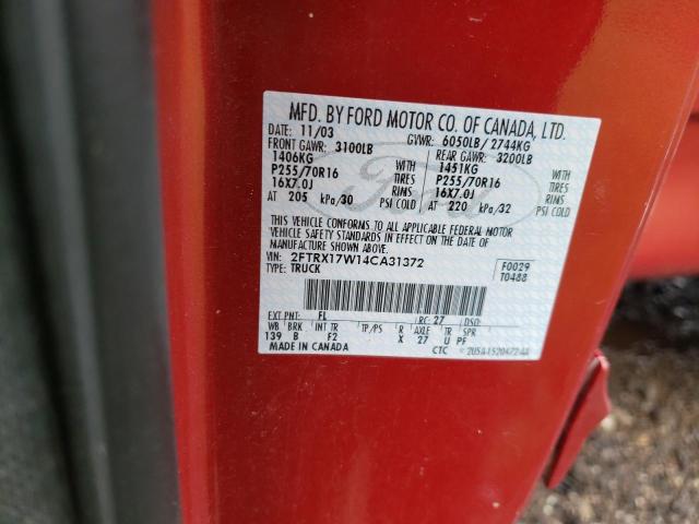 Photo 10 from auction – 2004 FORD F-150 HERI with VIN 2FTRX17W14CA31372