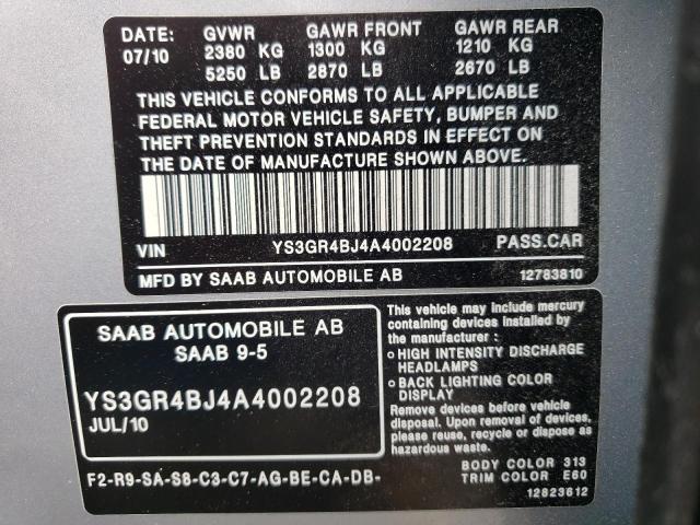 Photo 10 from auction – 2010 SAAB 9-5 AERO with VIN YS3GR4BJ4A4002208
