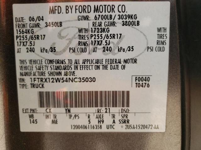 Photo 10 from auction – 2004 FORD F150 with VIN 1FTRX12W54NC35030
