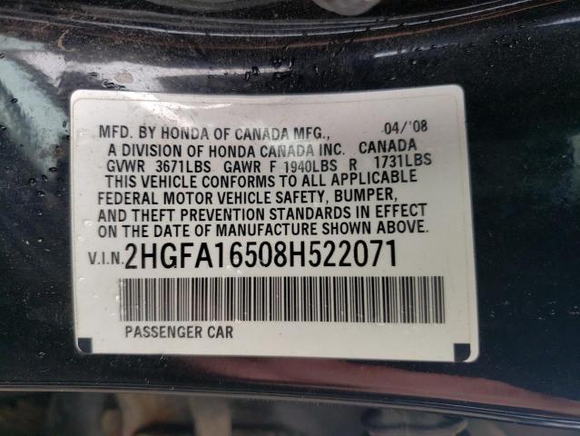 Photo 10 from auction – 2008 HONDA CIVIC LX with VIN 2HGFA16508H522071