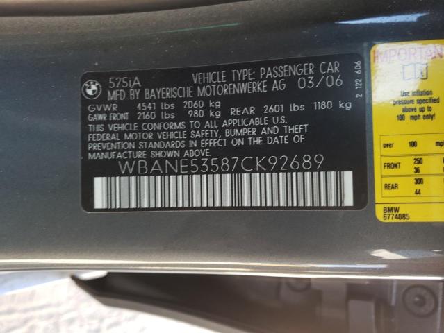Photo 10 from auction – 2007 BMW 525 I with VIN WBANE53587CK92689