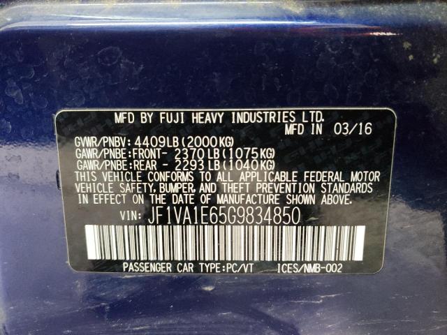 Photo 10 from auction – 2016 SUBARU WRX PREMIU with VIN JF1VA1E65G9834850