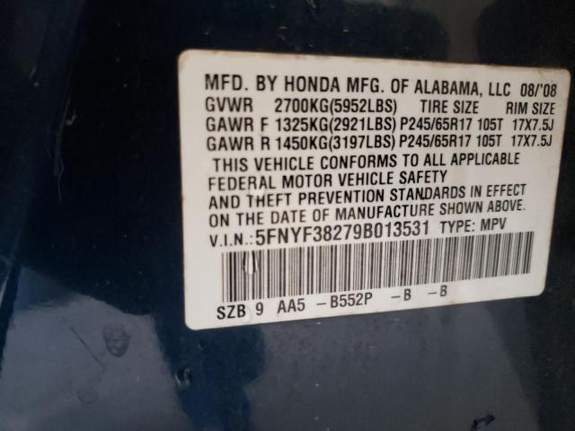 Photo 10 from auction – 2009 HONDA PILOT LX with VIN 5FNYF38279B013531