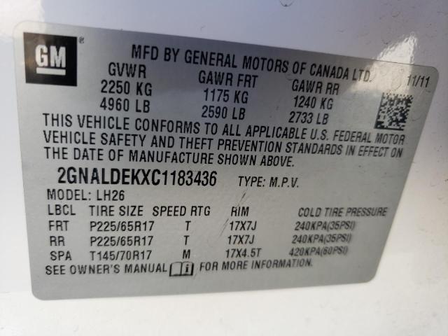 Photo 10 from auction – 2012 CHEVROLET EQUINOX LT with VIN 2GNALDEKXC1183436