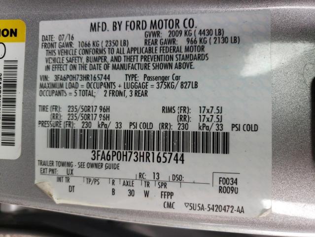 Photo 10 from auction – 2017 FORD FUSION SE with VIN 3FA6P0H73HR165744
