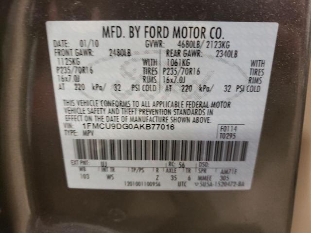 Photo 10 from auction – 2010 FORD ESCAPE XLT with VIN 1FMCU9DG0AKB77016