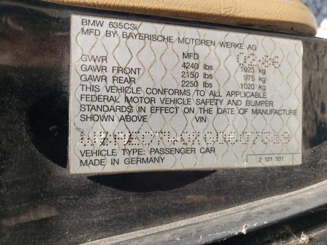Photo 10 from auction – 1986 BMW 635 CSI with VIN WBAEC740XG0607319