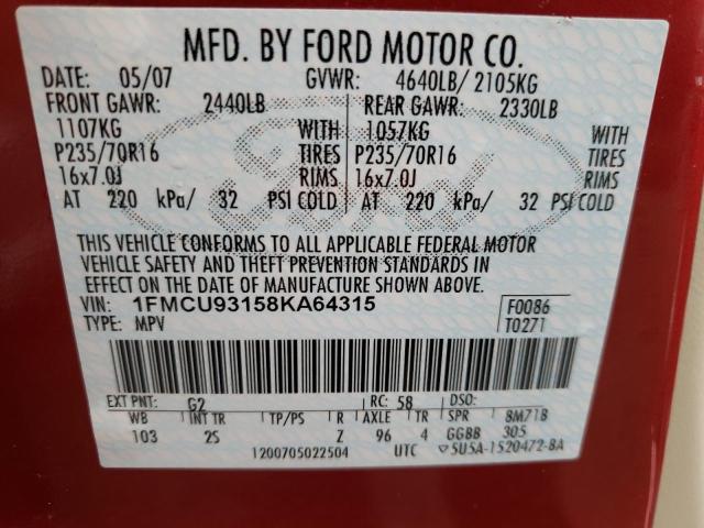Photo 10 from auction – 2008 FORD ESCAPE XLT with VIN 1FMCU93158KA64315