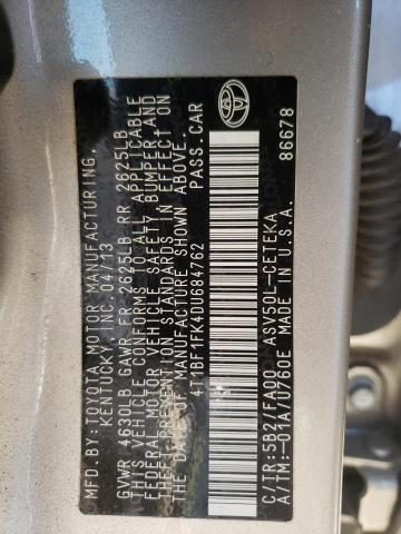 Photo 10 from auction – 2013 TOYOTA CAMRY L with VIN 4T1BF1FK4DU684762