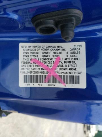 Photo 10 from auction – 2019 HONDA CIVIC EX with VIN 2HGFC3B39KH352245