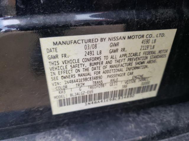 Photo 10 from auction – 2008 NISSAN MAXIMA SE with VIN 1N4BA41E98C834890
