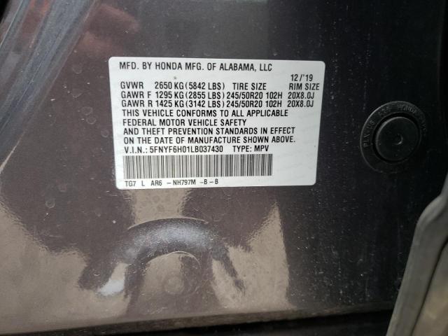 Photo 10 from auction – 2020 HONDA PILOT ELIT with VIN 5FNYF6H01LB037430
