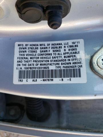Photo 10 from auction – 2012 HONDA CIVIC EX with VIN 19XFB2F81CE019925